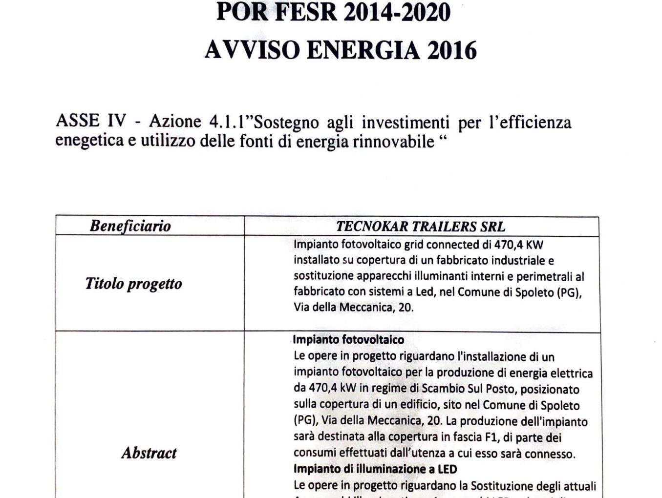 POR FESR 2014-2020 AVVISO ENERGIA 2016